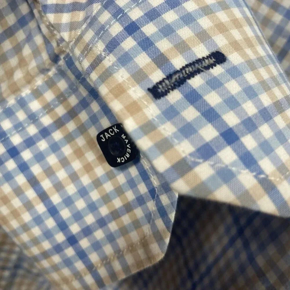 Jack Maverick Soft Blue Plaid Long Sleeve Men’s Dress Shirt Button Size‎ L Large